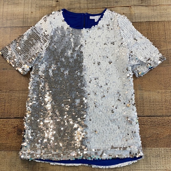 Rockets Of‎ Awesome White Silver Flip Sequin Top Girls 4 Short Sleeve - Picture 1 of 7